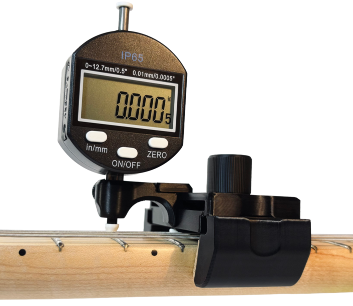 DL Action Finder - front view on a guitar's neck